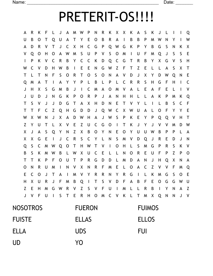 PRETERIT-OS!!!! Word Search