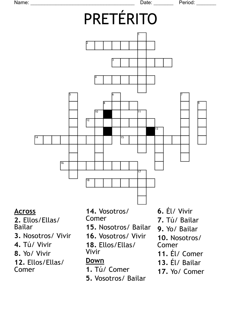 PRETÉRITO Crossword