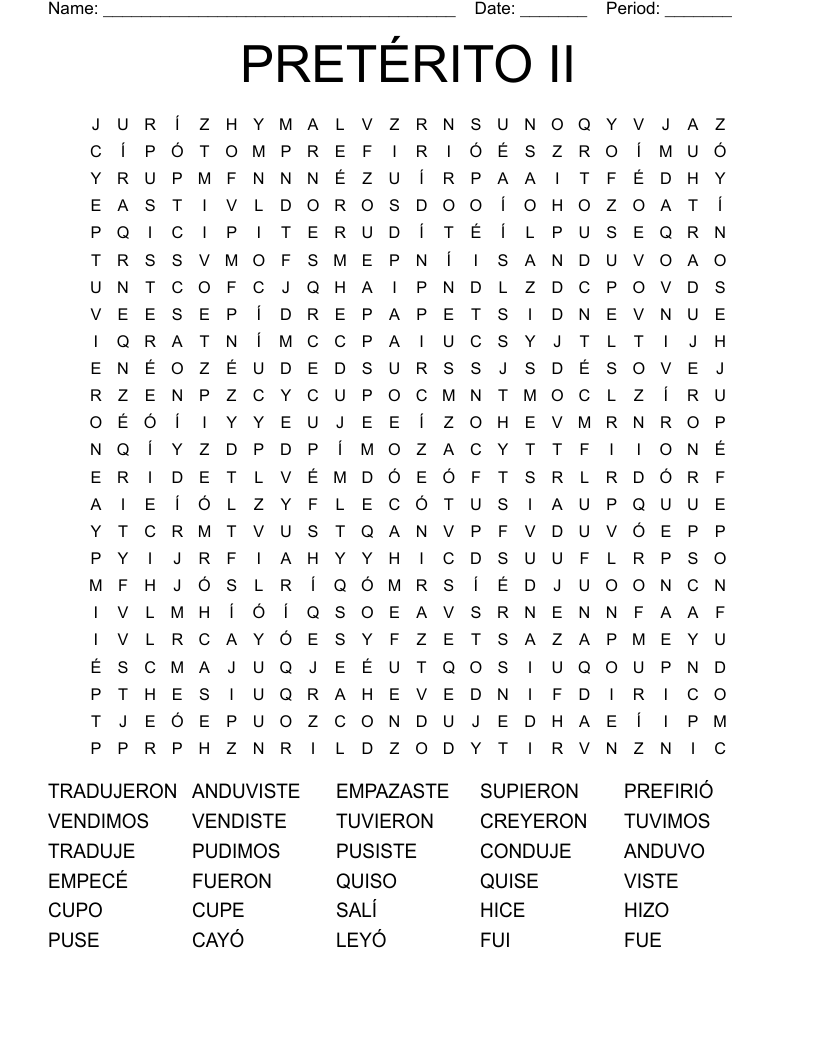 PRETÉRITO II Word Search