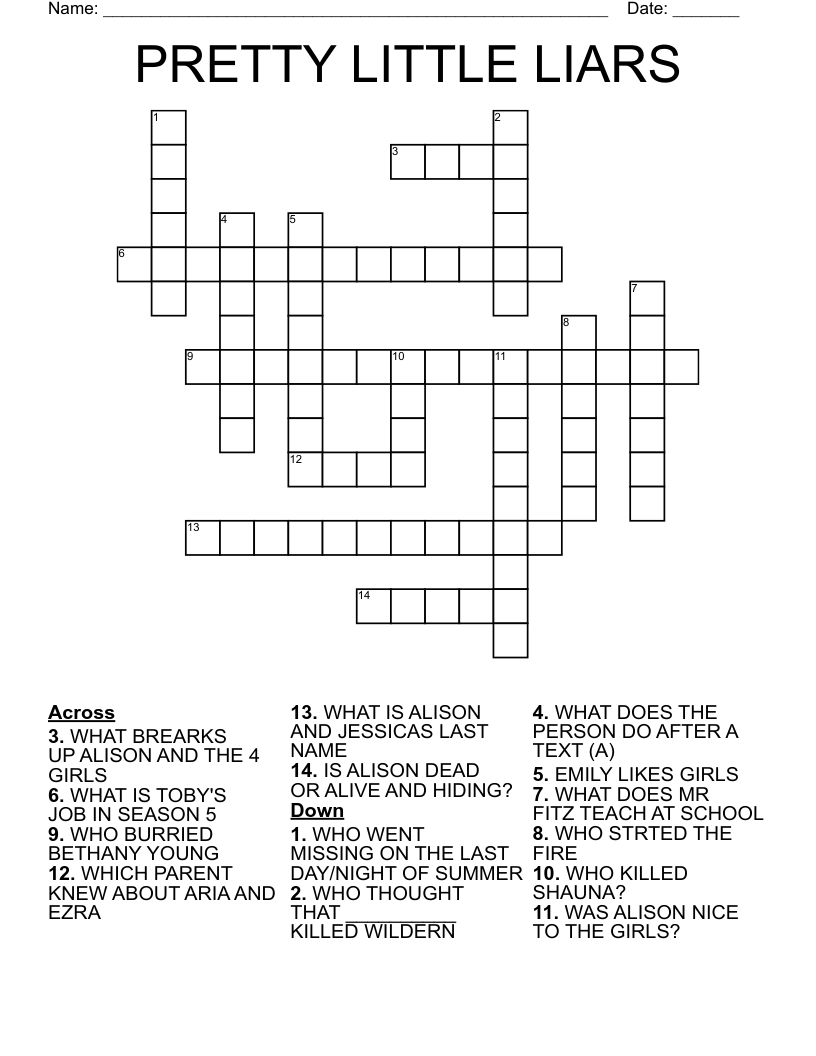 PRETTY LITTLE LIARS Crossword