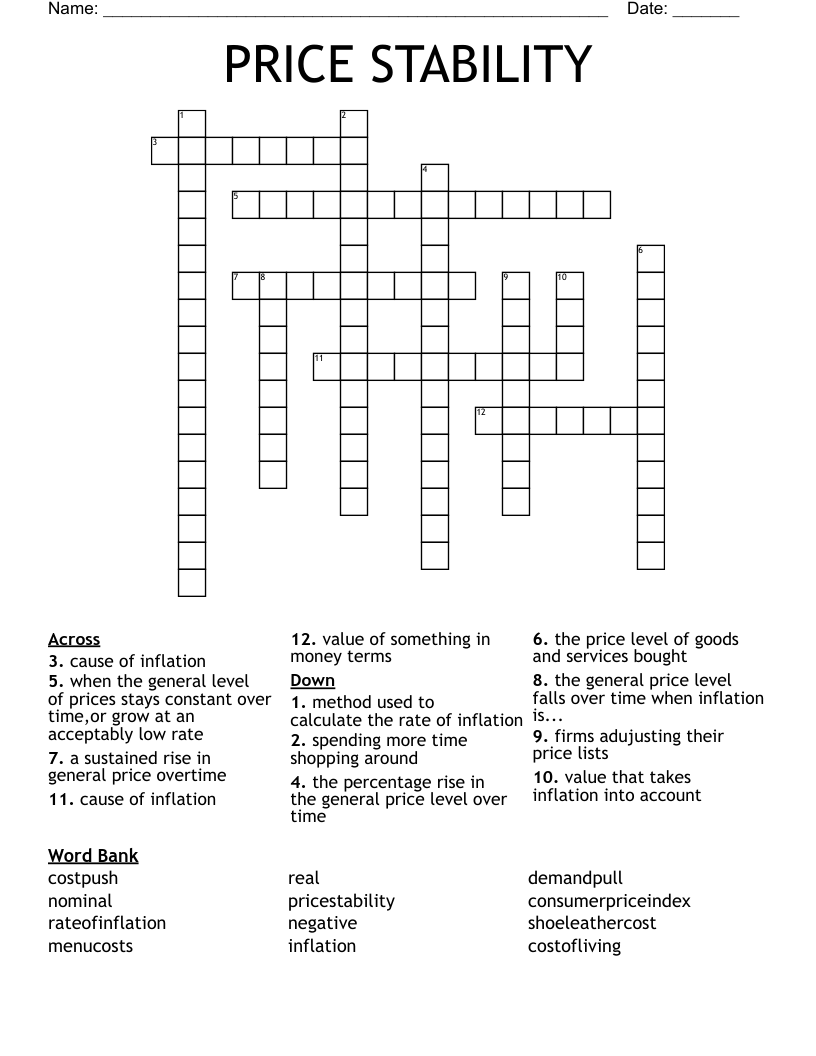 PRICE STABILITY Crossword
