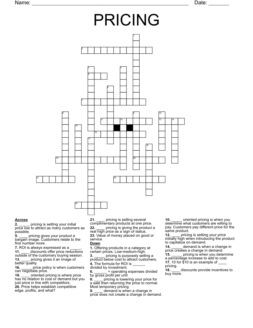 PRICING Crossword