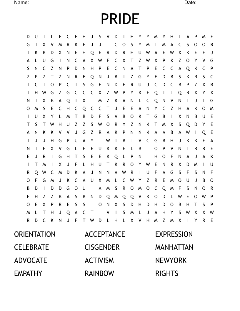 PRIDE Word Search