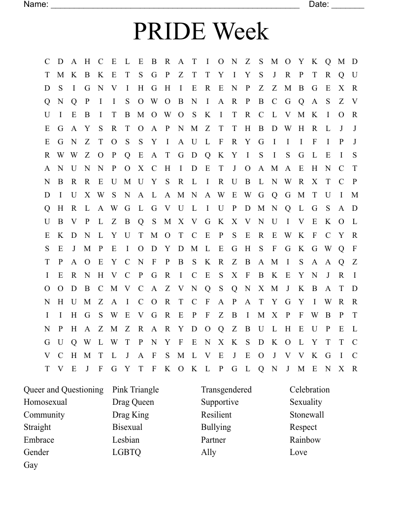 PRIDE Week  Word Search