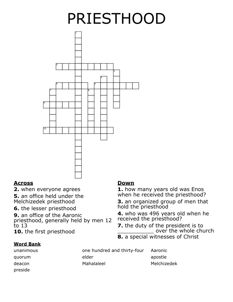 PRIESTHOOD Crossword