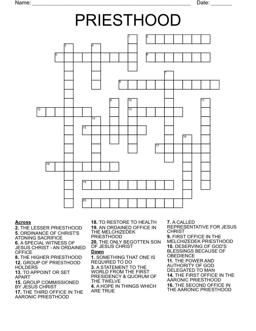 PRIESTHOOD Crossword