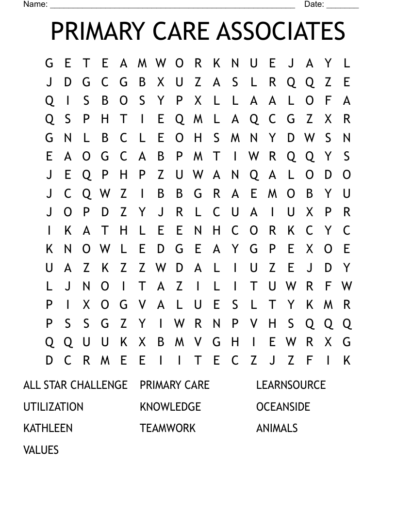 PRIMARY CARE ASSOCIATES Word Search