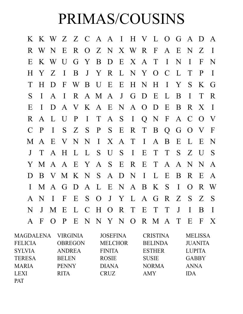 PRIMAS/COUSINS Word Search