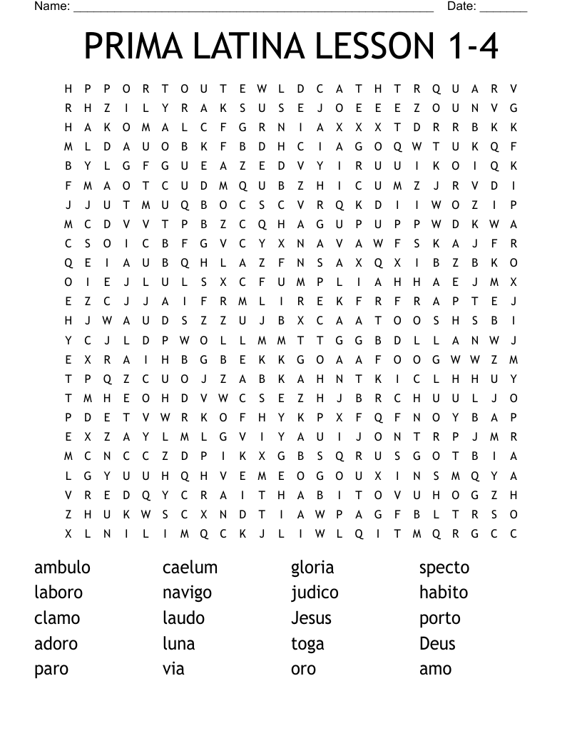 PRIMA LATINA LESSON 1-4 Word Search