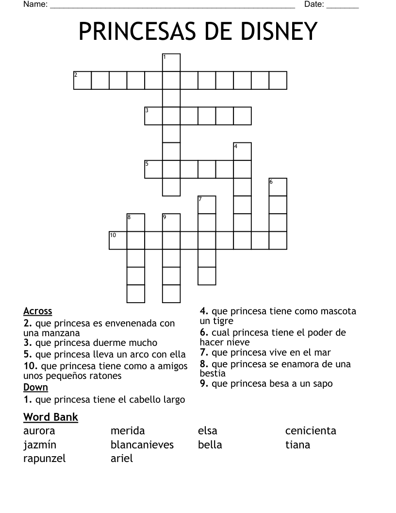 PRINCESAS DE DISNEY  Crossword