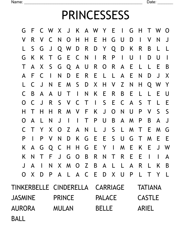 PRINCESSESS Word Search