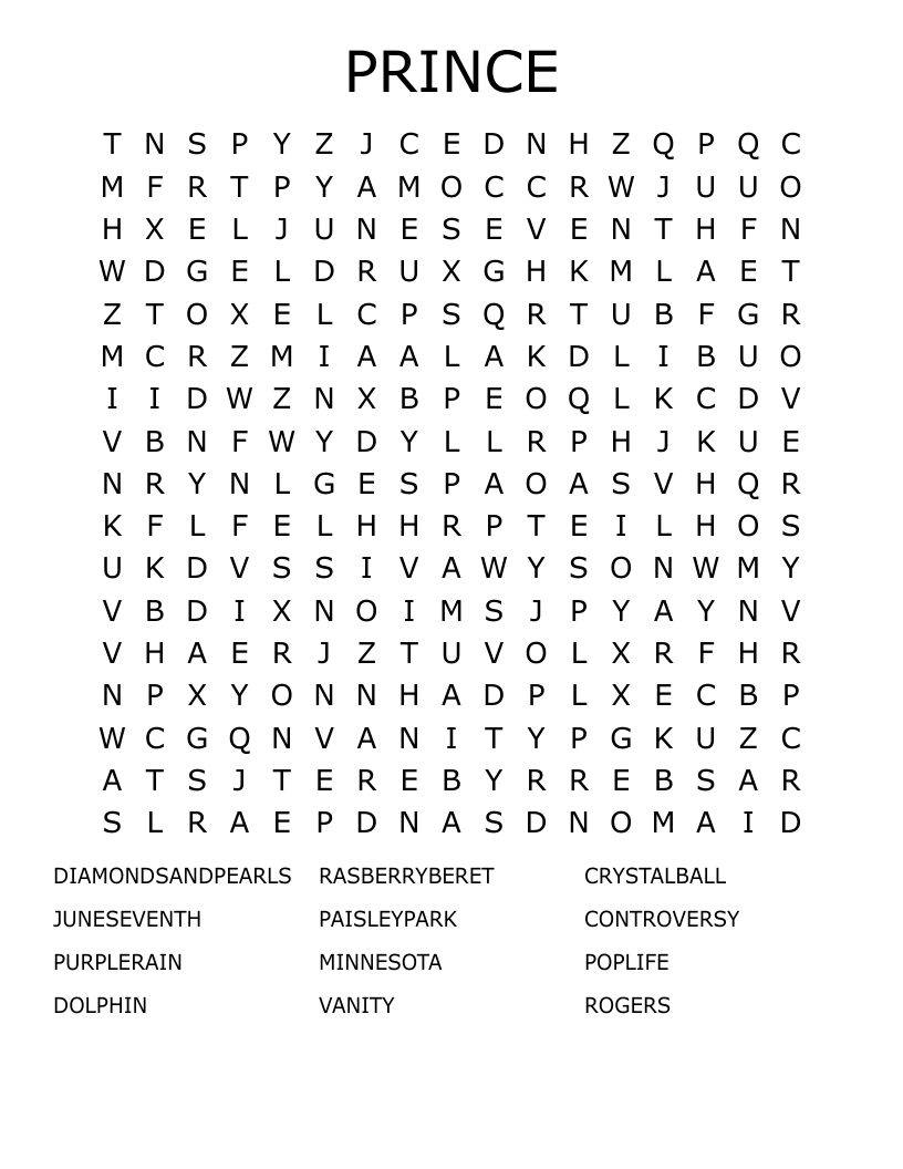 PRINCE Word Search