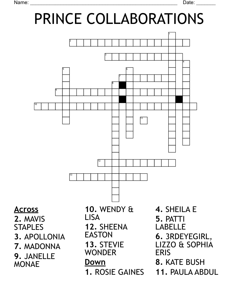 PRINCE COLLABORATIONS Crossword