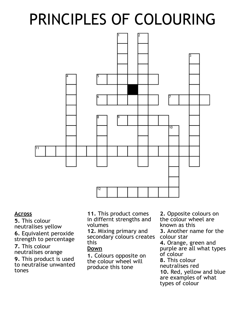 PRINCIPLES OF COLOURING Crossword