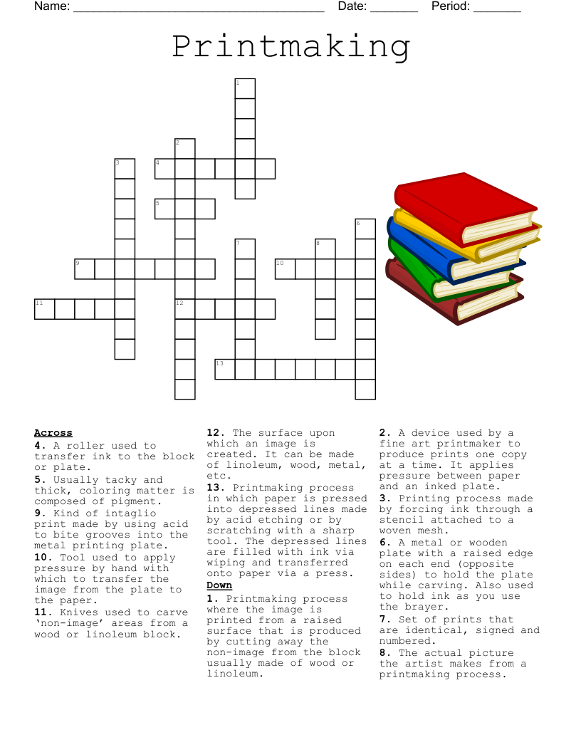 Printmaking Crossword