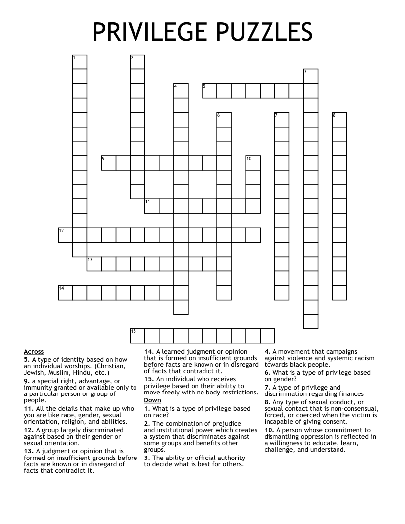 PRIVILEGE PUZZLES Crossword