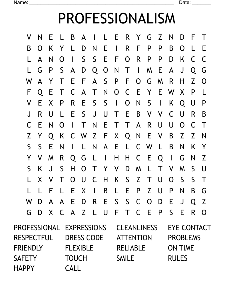 PROFESSIONALISM Word Search