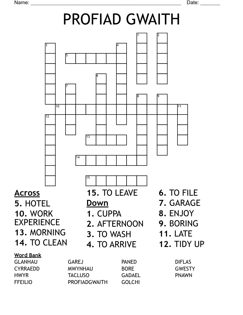 PROFIAD GWAITH Crossword