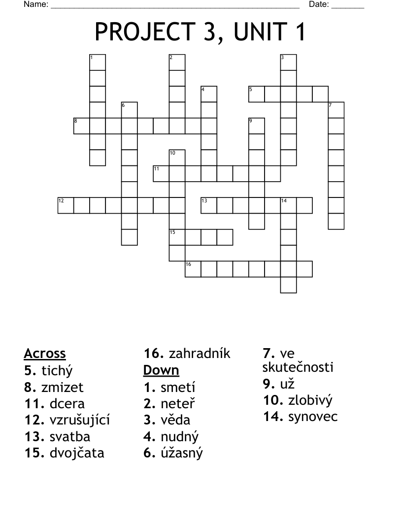 PROJECT 3, UNIT 1 Crossword