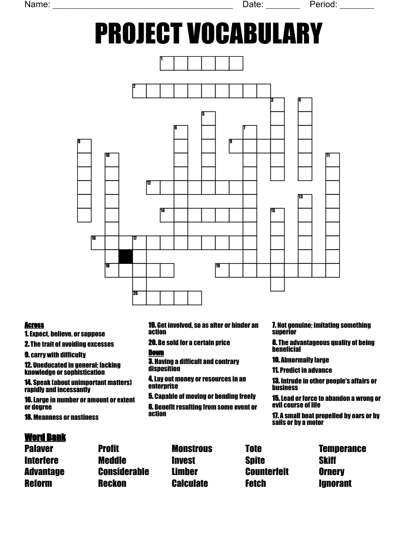 PROJECT VOCABULARY Crossword