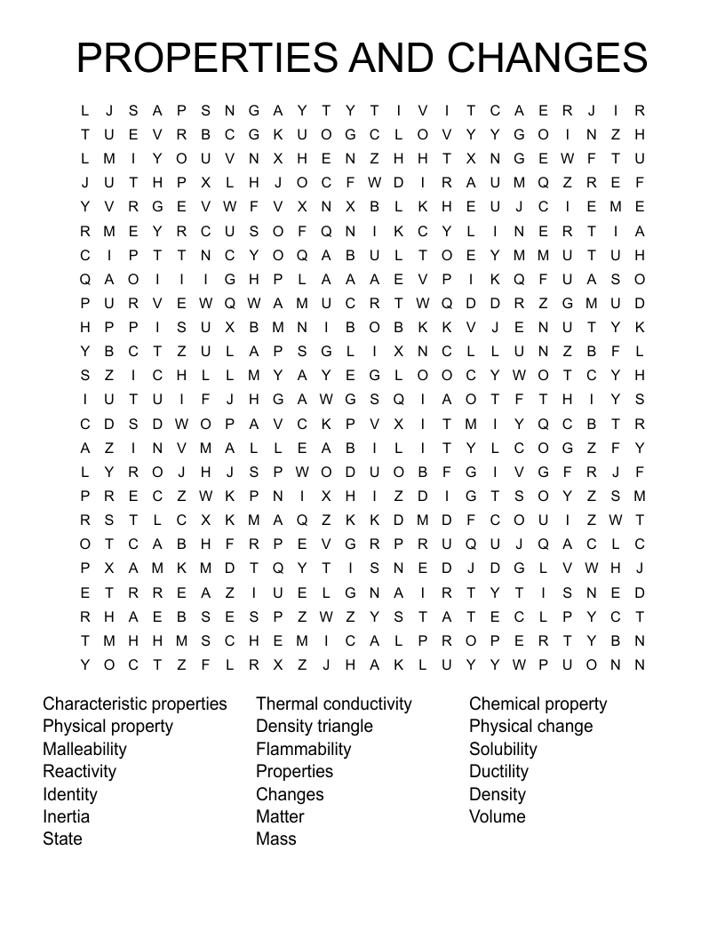 PROPERTIES AND CHANGES Word Search