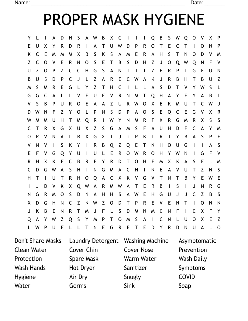 PROPER MASK HYGIENE Word Search