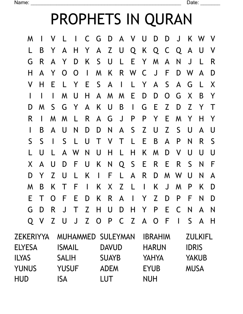 PROPHETS IN QURAN Word Search