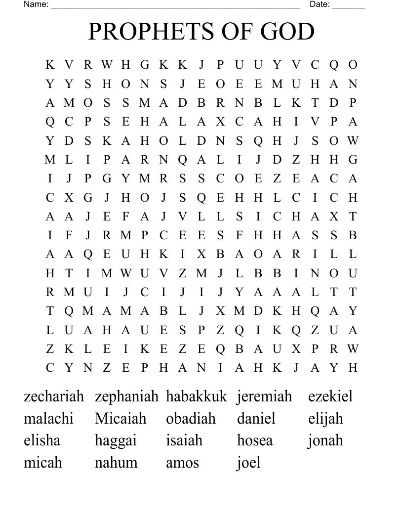 PROPHETS OF GOD Word Search