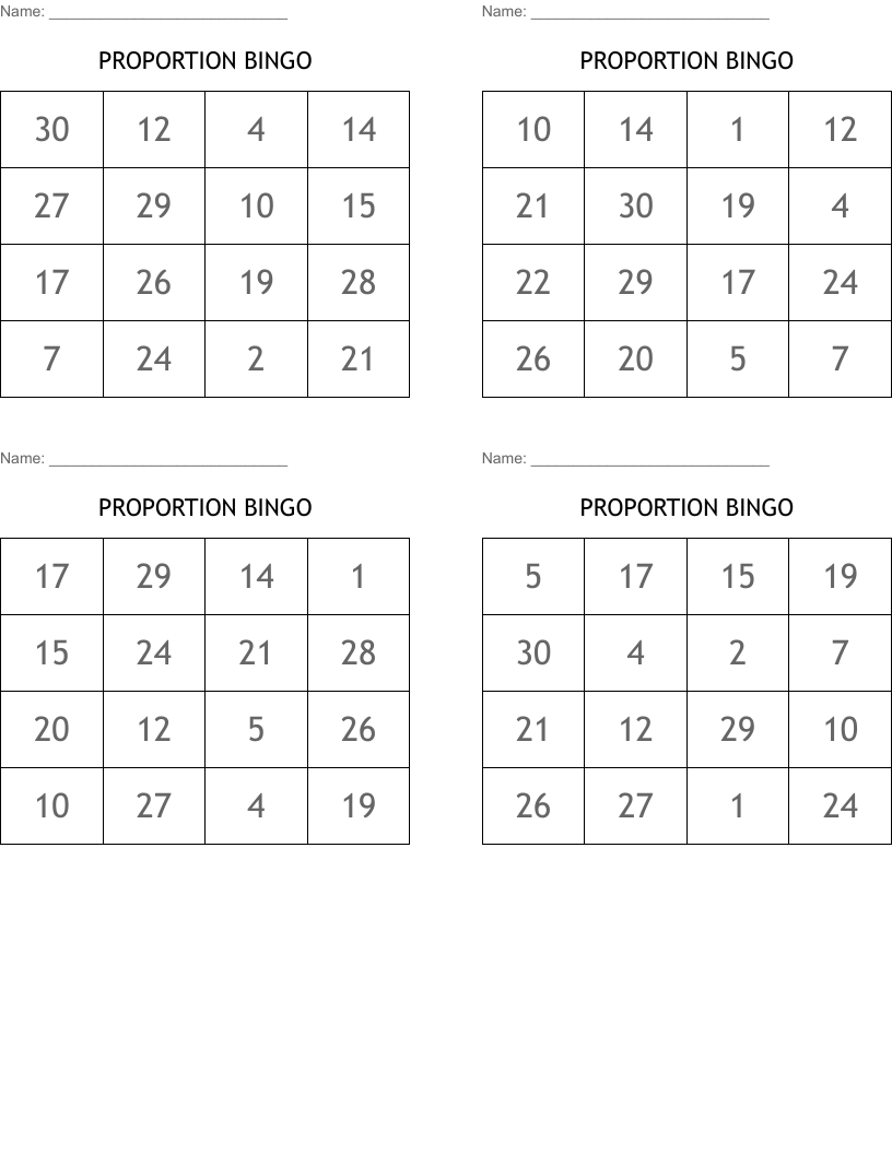 PROPORTION BINGO