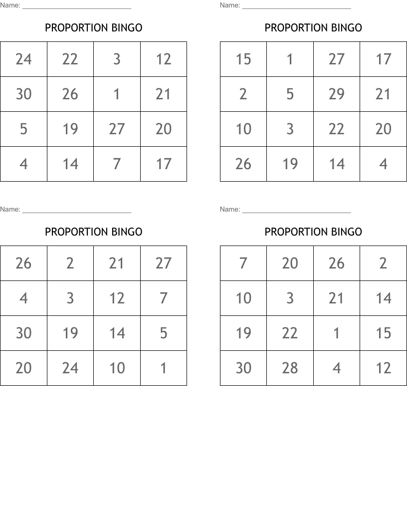 PROPORTION BINGO