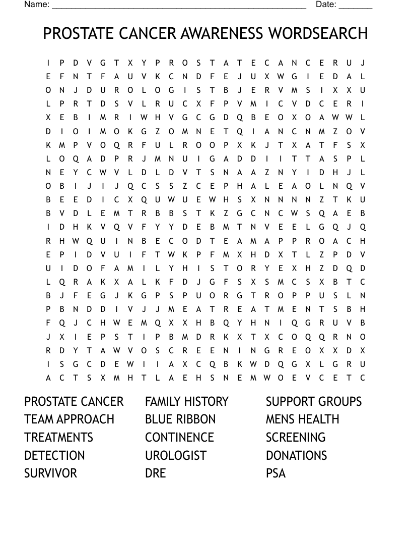 PROSTATE CANCER AWARENESS WORDSEARCH