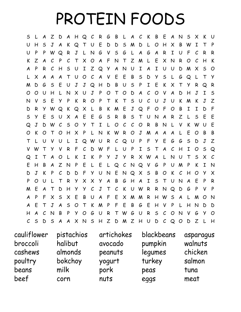 PROTEIN FOODS Word Search