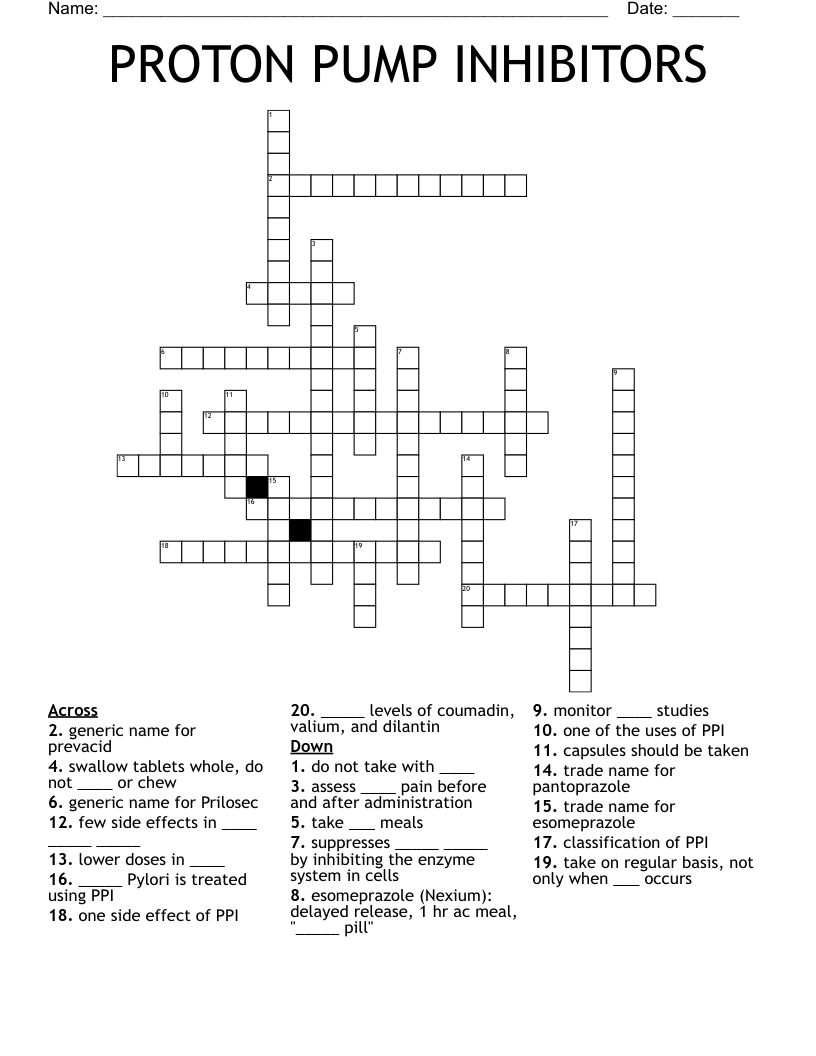 PROTON PUMP INHIBITORS Crossword