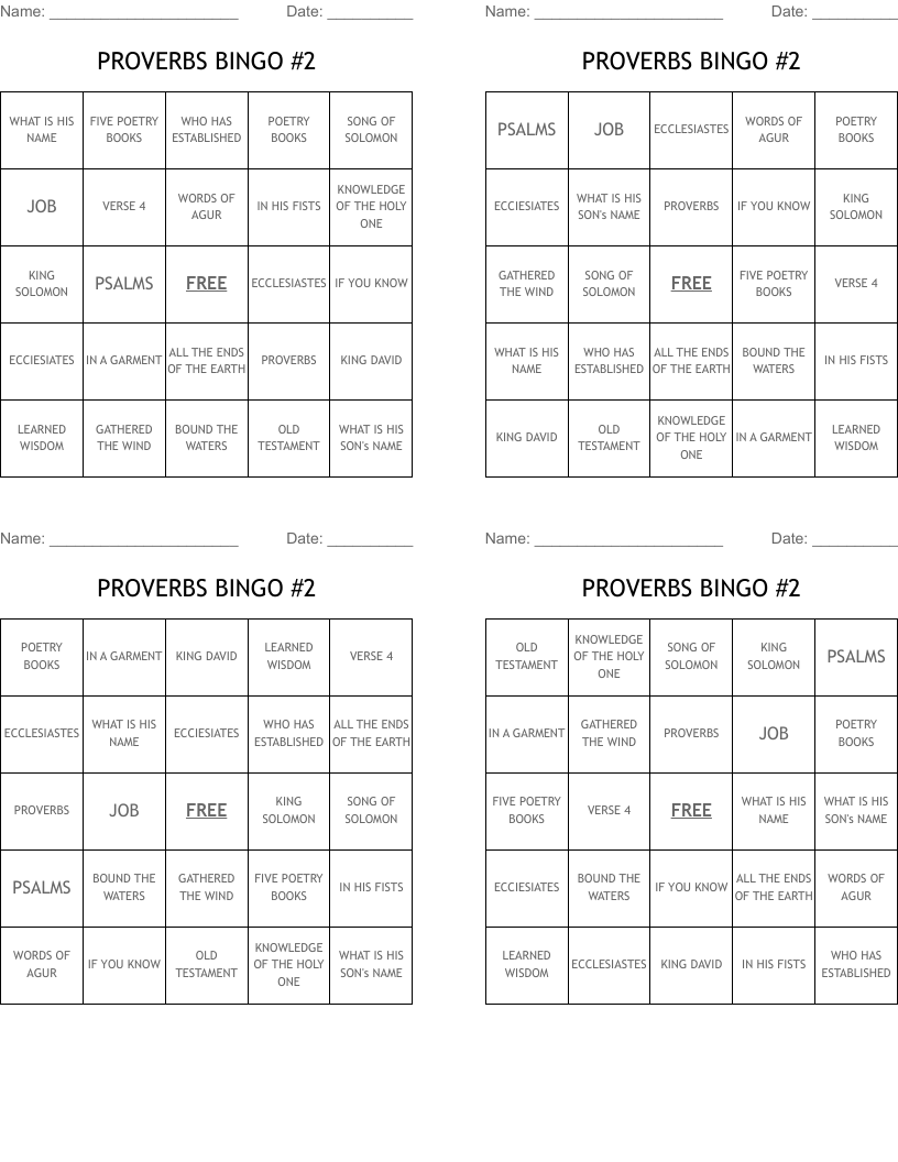 PROVERBS BINGO #2