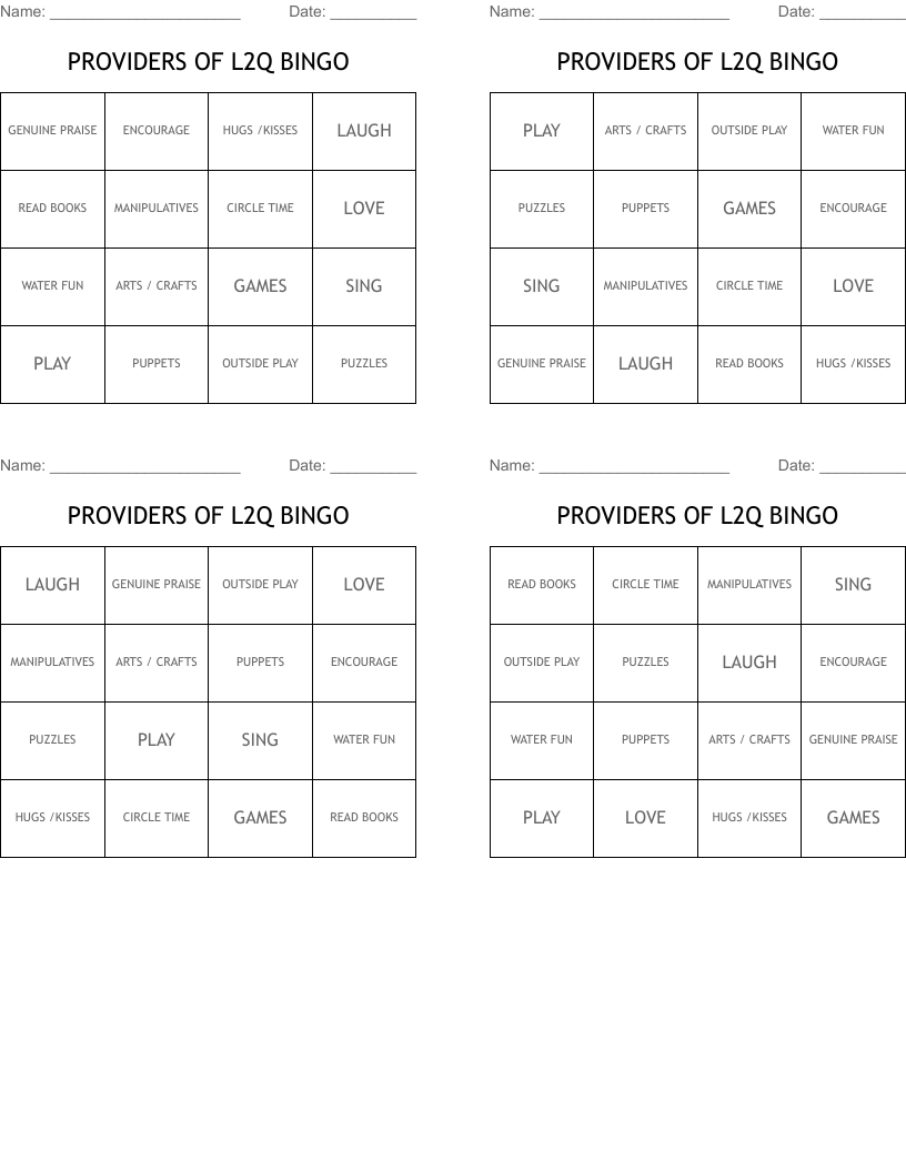 PROVIDERS OF L2Q BINGO 