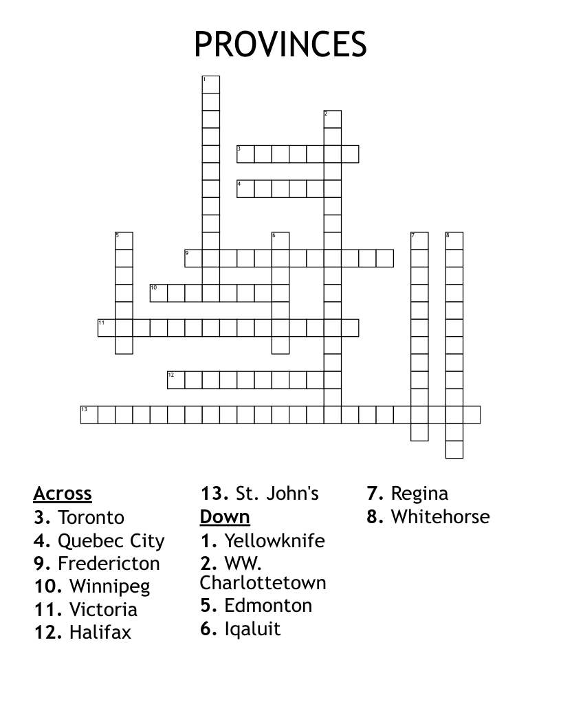 PROVINCES Crossword