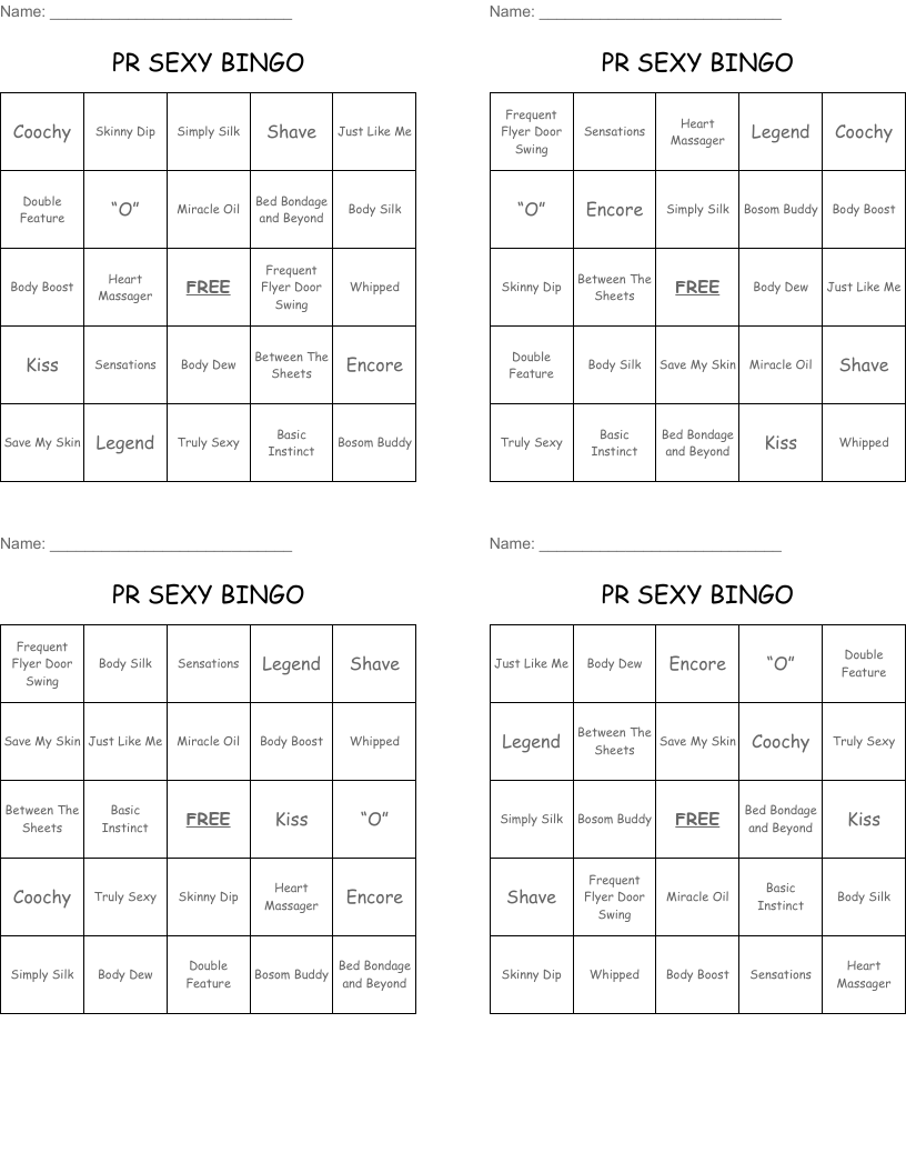 PR SEXY BINGO
