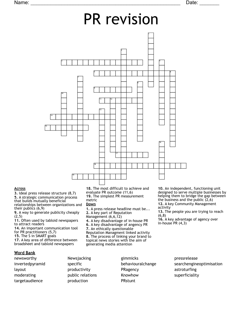 PR revision Crossword