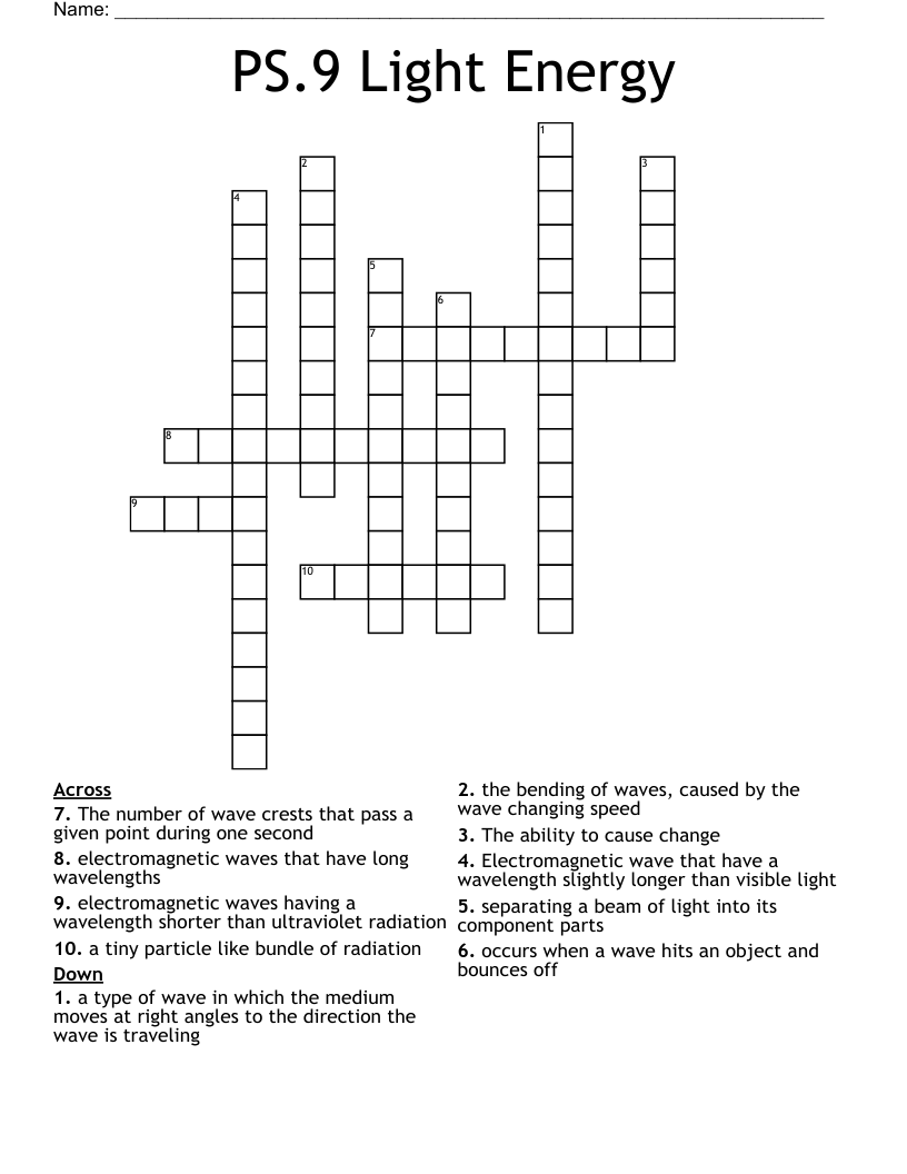 PS.9 Light Energy Crossword