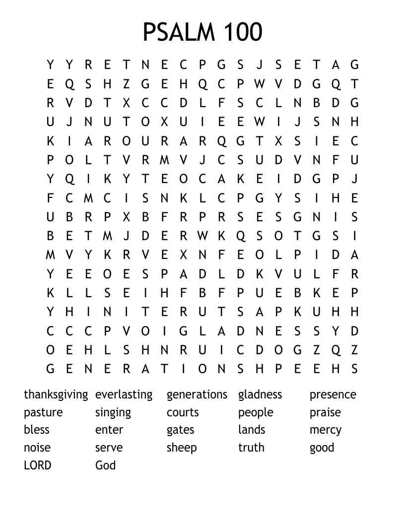 PSALM 100 Word Search