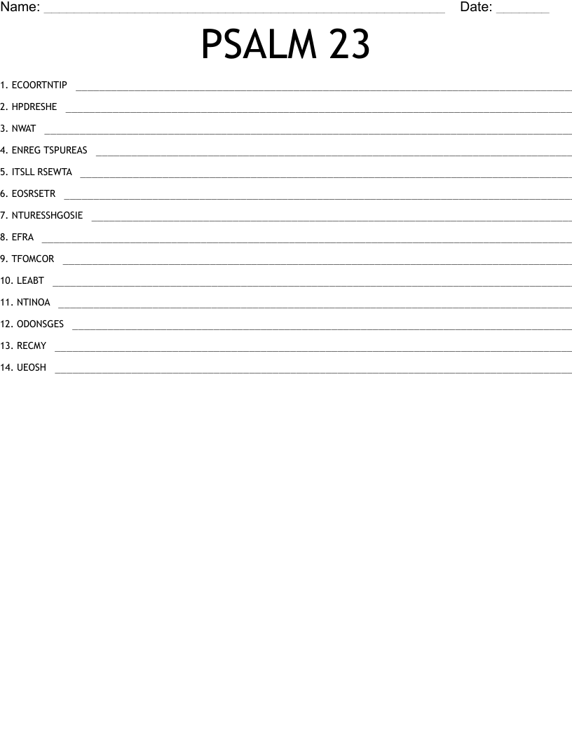 PSALM 23 Word Scramble
