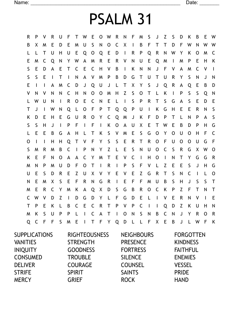 PSALM 31 Word Search