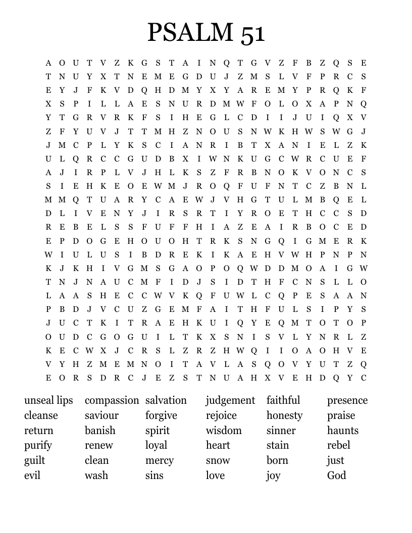 PSALM 51 Word Search