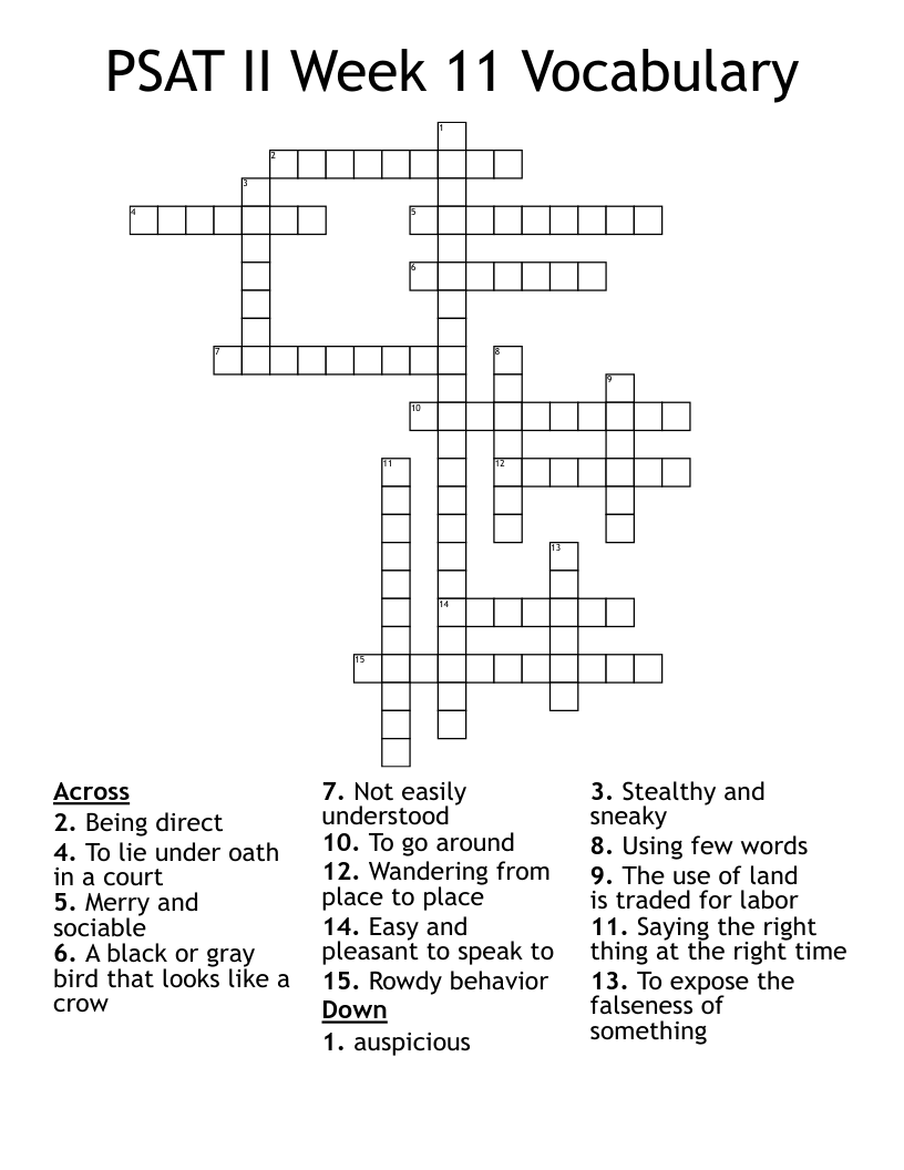 PSAT II Week 11 Vocabulary Crossword