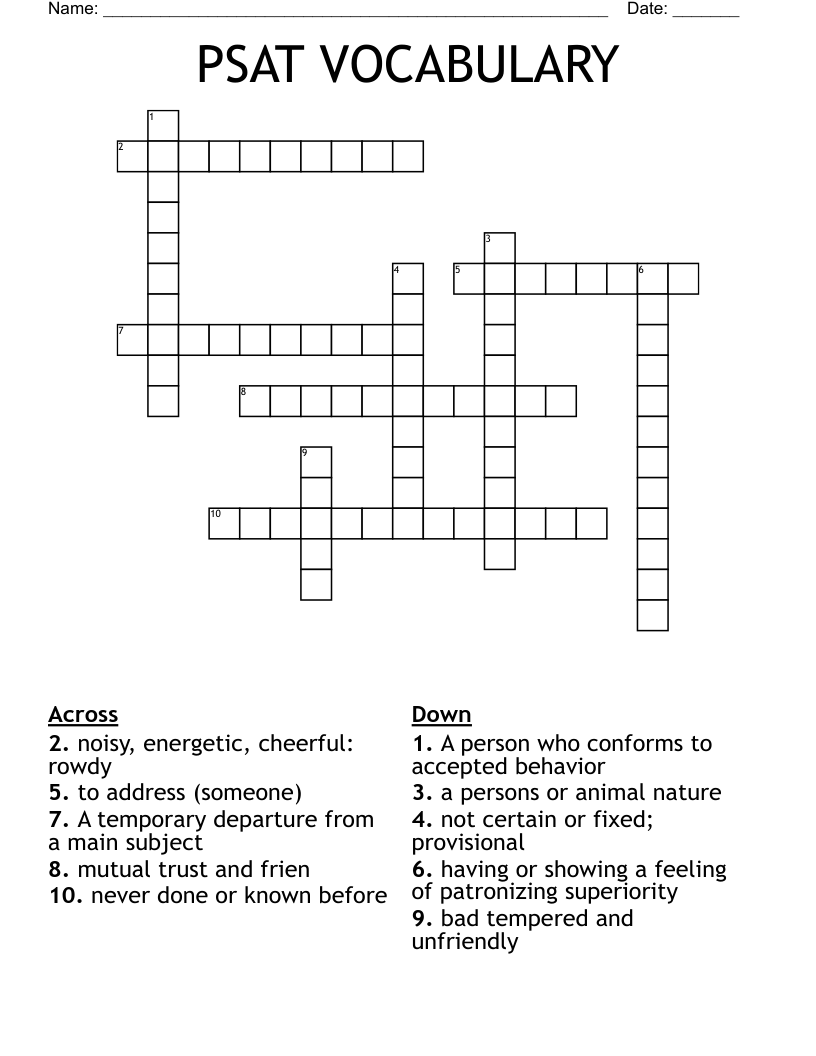 PSAT VOCABULARY  Crossword