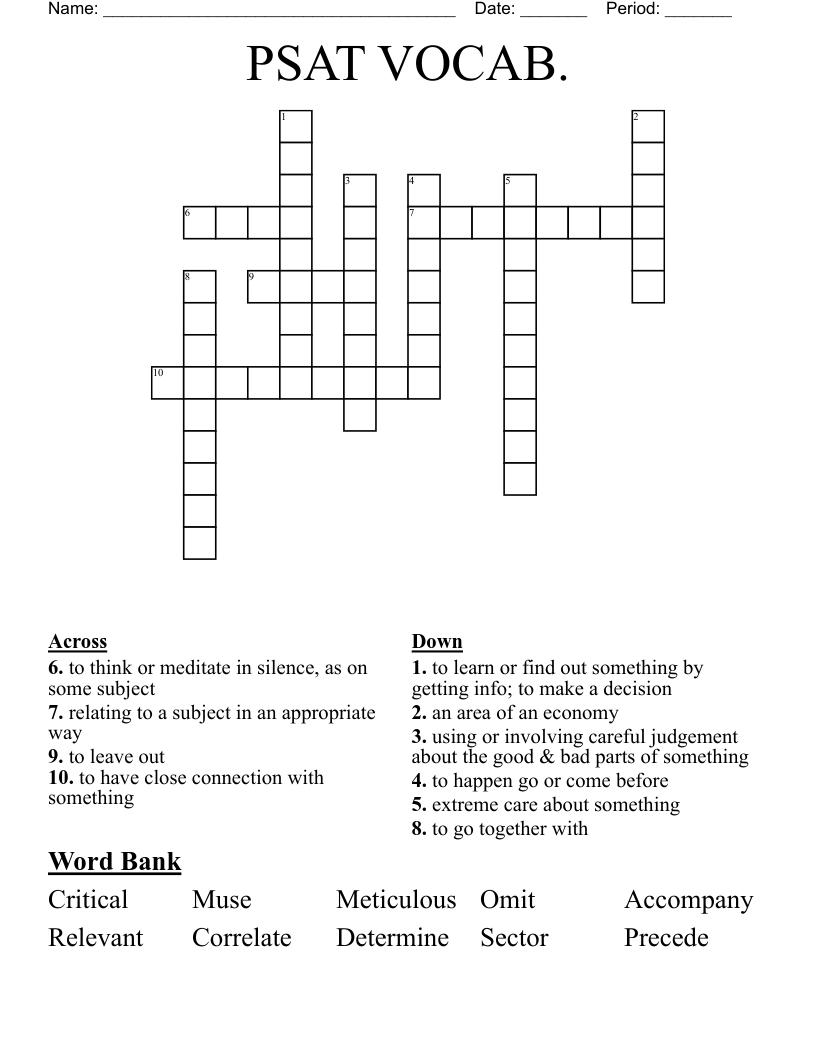 PSAT VOCAB.  Crossword