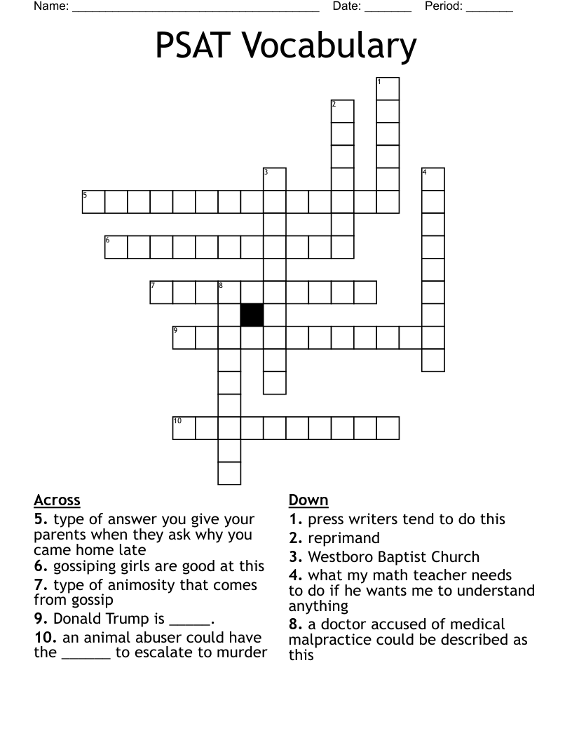 PSAT Vocabulary Crossword