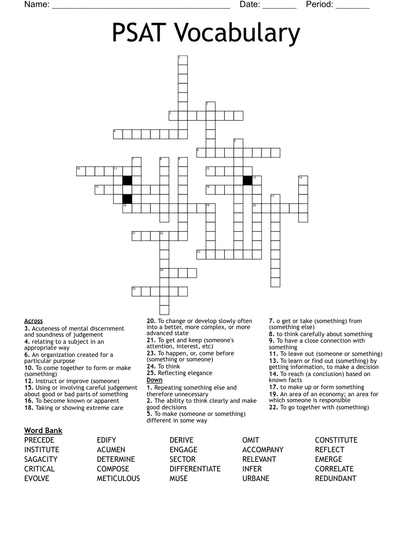 PSAT Vocabulary Crossword