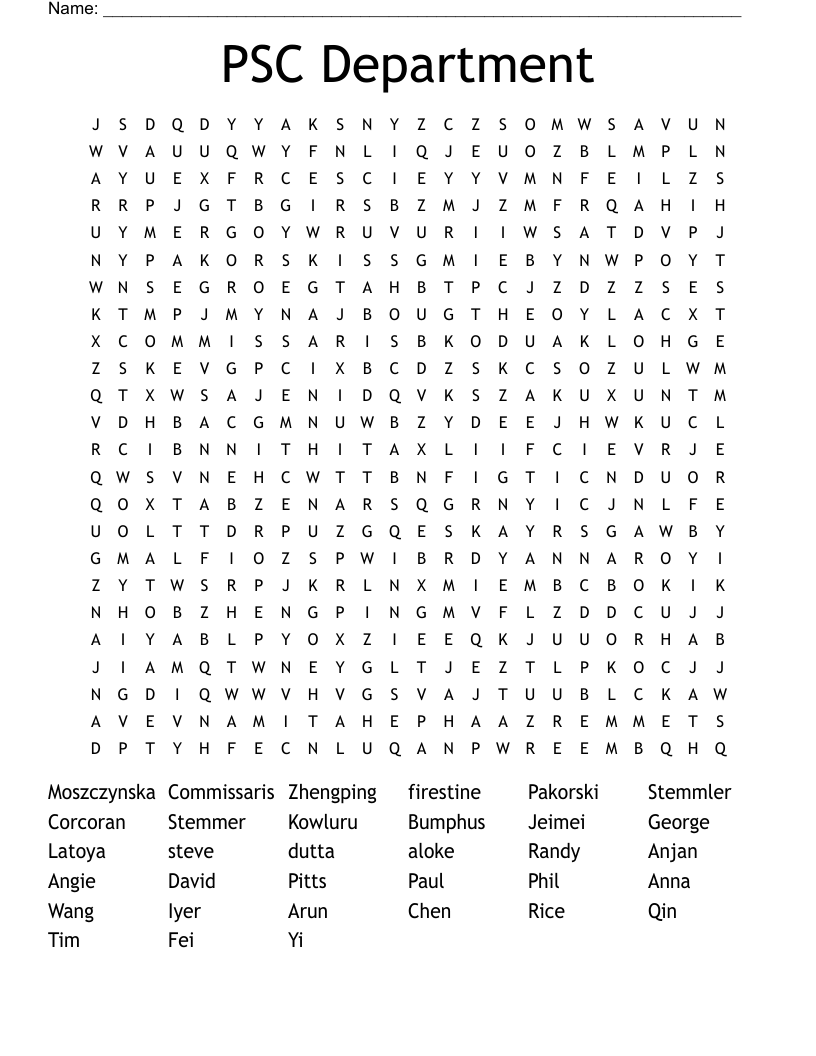 PSC Department Word Search