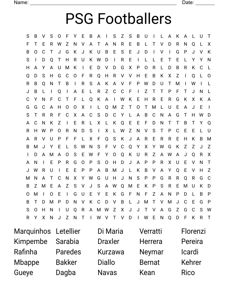 PSG Footballers Word Search